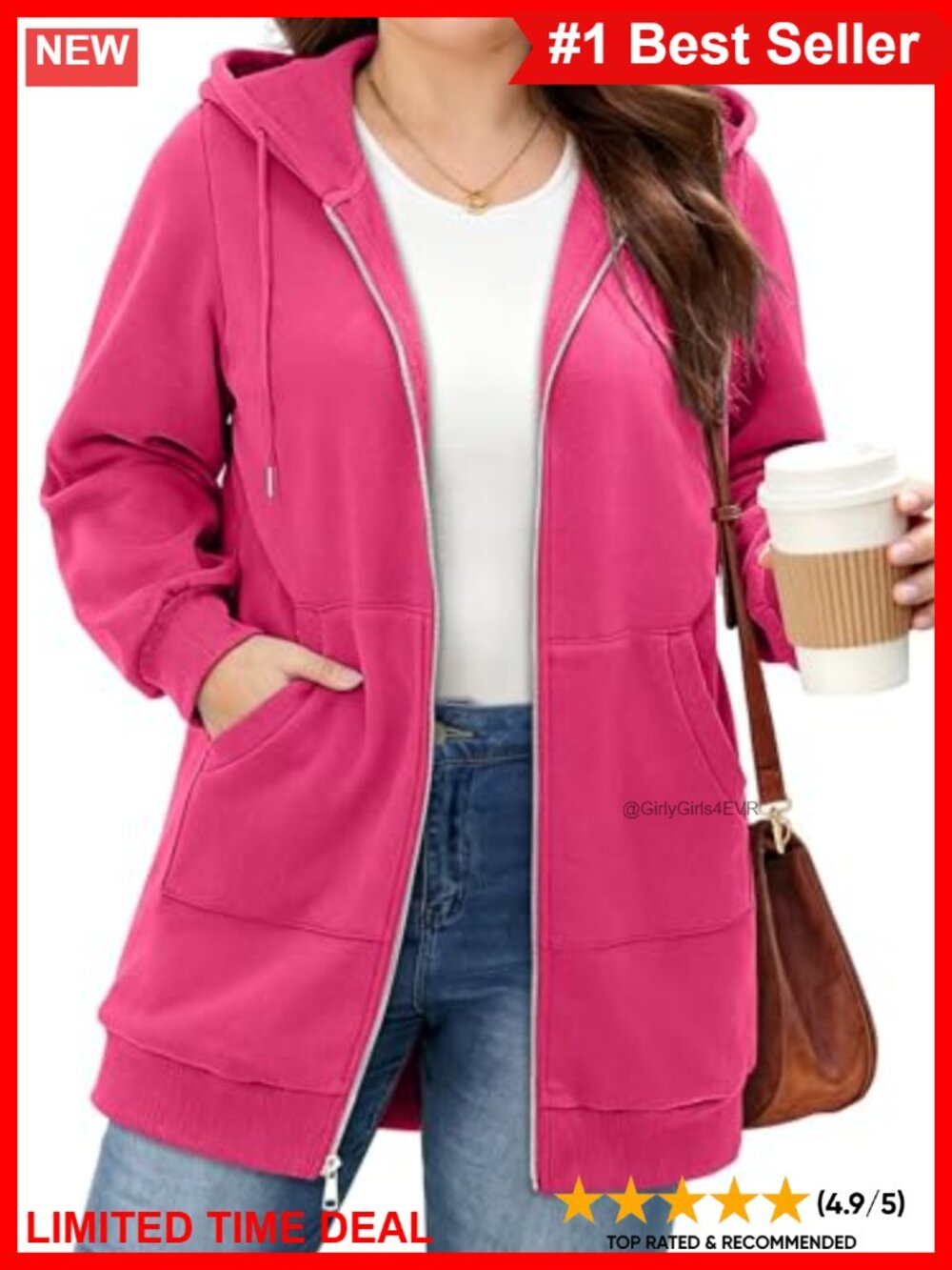 Plus Size Zip Up Oversized Hoodie Fleece Y2K Drawstring Sweatshirt